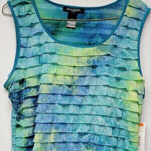 New Notations Sleeveless Summer Top Blue & Green Ruffles Size PXL NWT